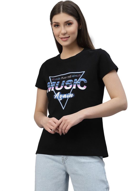 Womens Cotton Regular Fit Nature Graphic Printed Crew Neck T-Shirt (Black) Women Graphic Print Crew Neck Pure Cotton Black T-Shirt