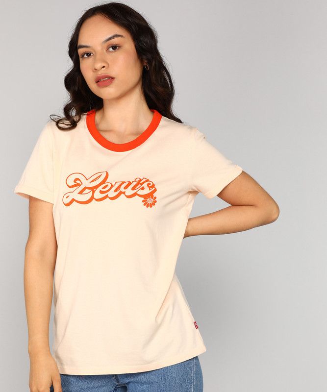 Levi's Women's Slim Fit Tee Women Printed Round Neck Pure Cotton Pink T-Shirt