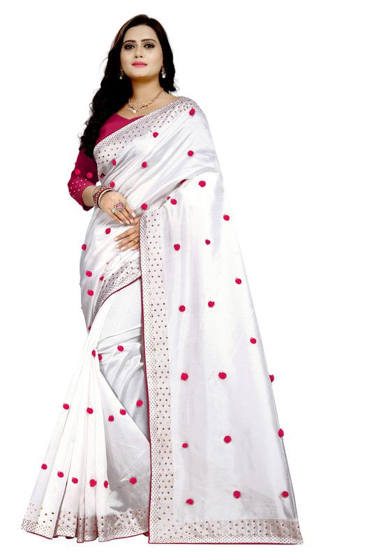 Embellished Bollywood Silk Blend Saree  (Red, White)