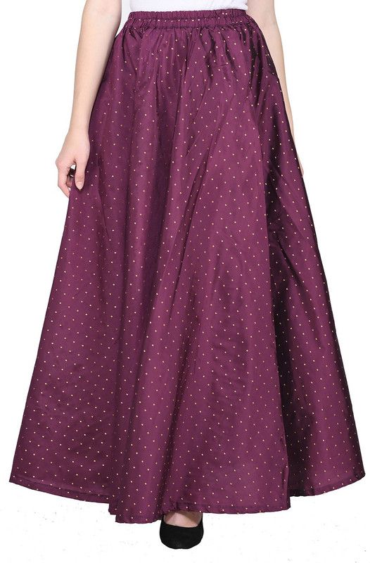 Women Polka Print Flared Purple Skirt