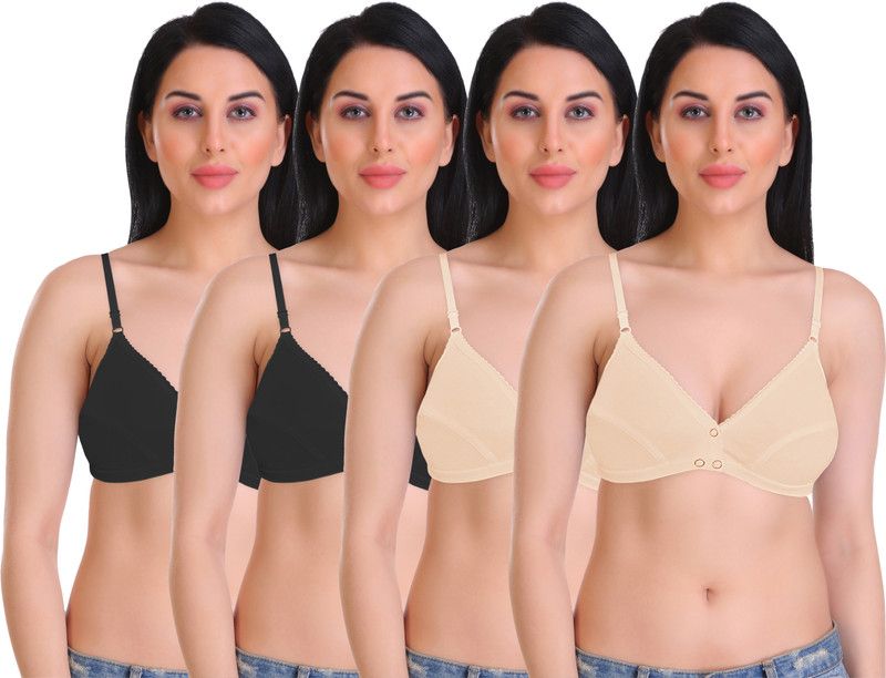 Pack of 4 Women T-Shirt Non Padded Bra  (Black, Beige)