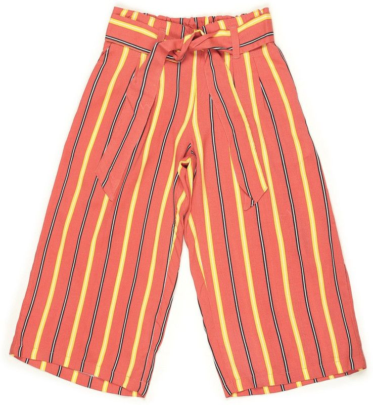 Girls Regular Fit Orange Viscose Rayon Trousers