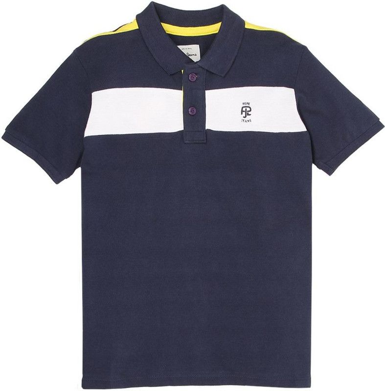 Boys Colorblock Cotton Blend T Shirt  (Blue, Pack of 1)