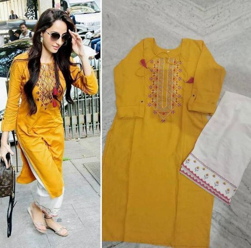 Casual Cuffed Sleeves Embroidered Women Yellow Top