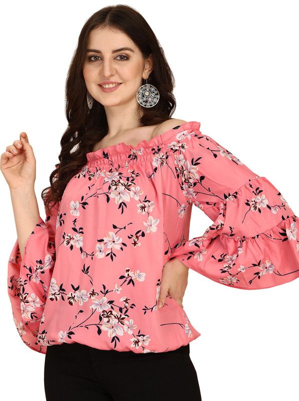 Floral Print Women Pink Top