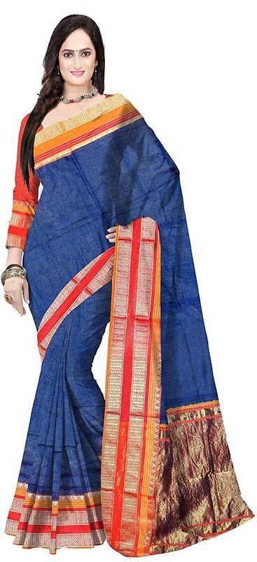 Solid/Plain Kota Doria Art Silk Saree  (Blue)