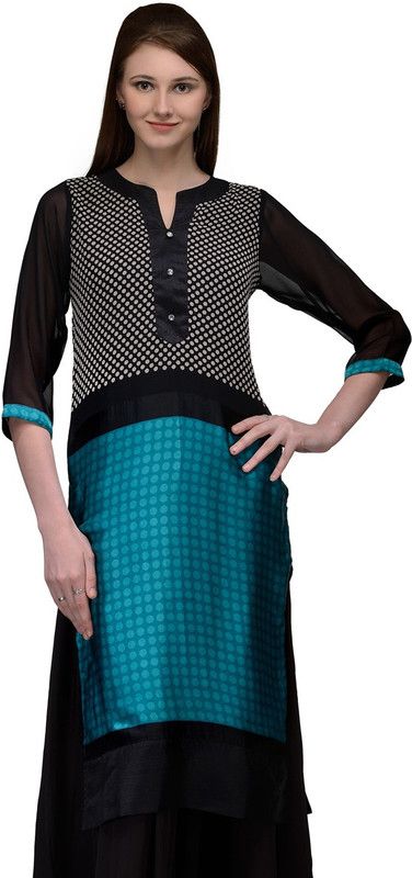 Women Printed Georgette Straight Kurta  (Green, Black)