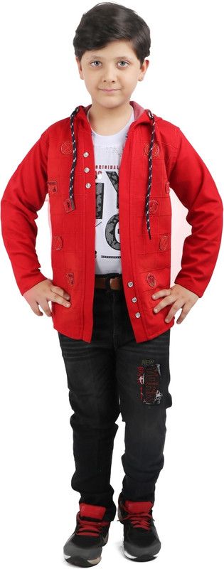 Boys Casual Jeans T-shirt, Jacket  (Red)