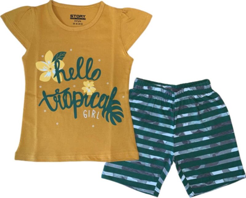 Girls Casual T-shirt Trouser  (Yellow)