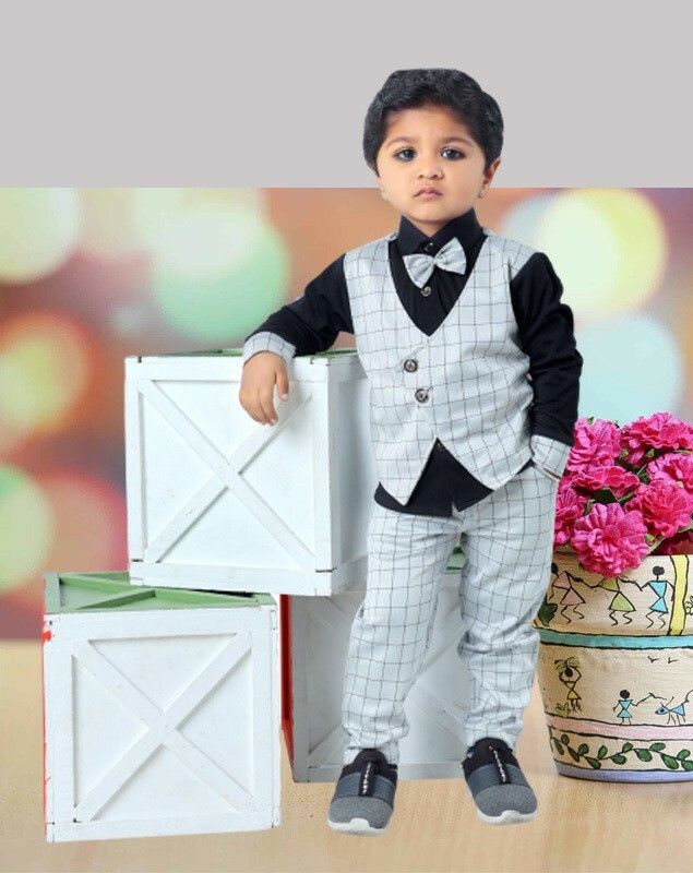 Nubal Baby Boys Casual Jacket Pant, Bow Tie  (Grey)