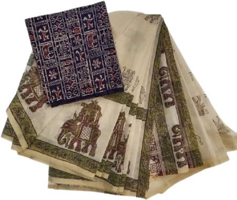 Daily Wear Cotton Blend Saree  (Beige)