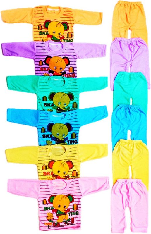 ShopGlobal Baby Boys & Baby Girls Party(Festive) T-shirt Pyjama  (Multicolor)