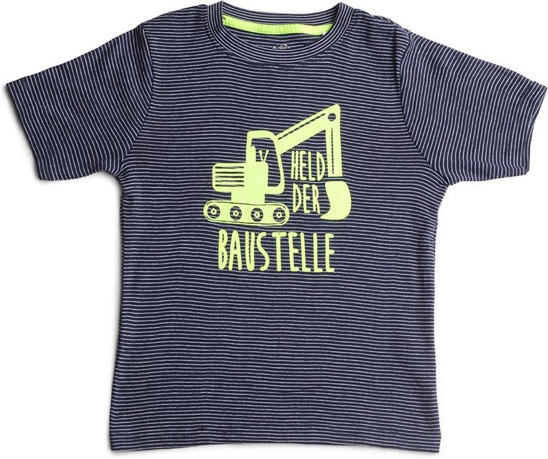 Boys Printed, Striped Cotton Blend T Shirt  (Dark Blue, Pack of 1)