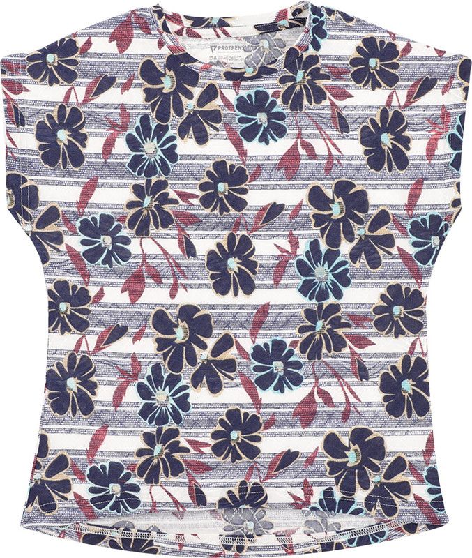 Girls Floral Print Pure Cotton T Shirt  (Multicolor, Pack of 1)