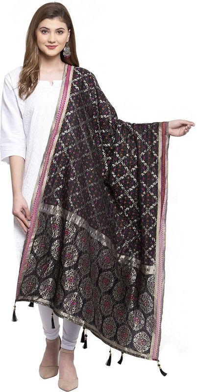 Net, Jacquard Woven Black Women Dupatta