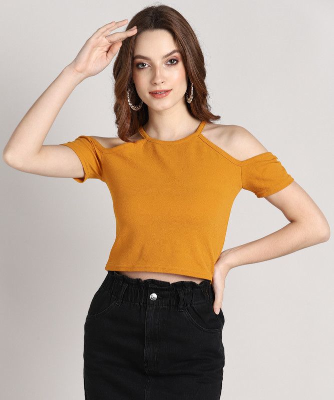 Casual Cold Shoulder Sleeves Solid Women White Top  (Beach Wear)