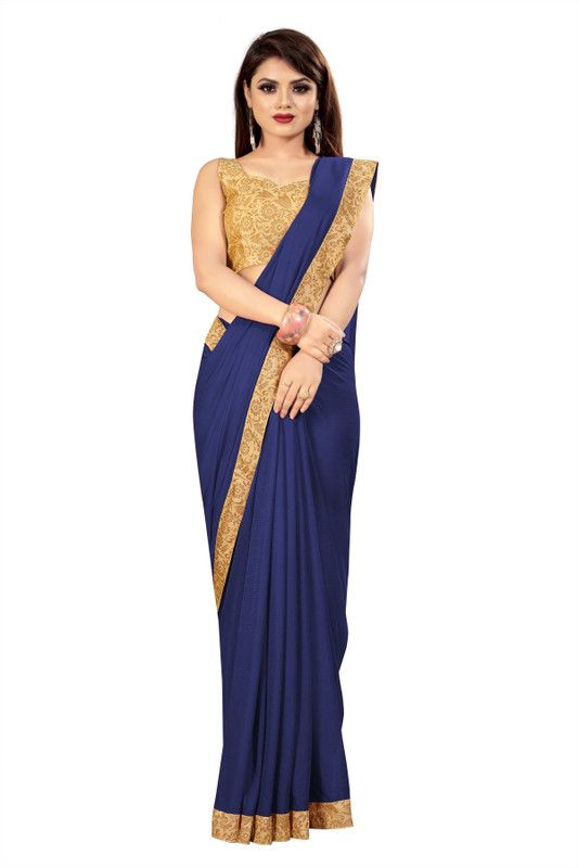 Self Design Daily Wear Lycra Blend Saree  (Dark Blue)