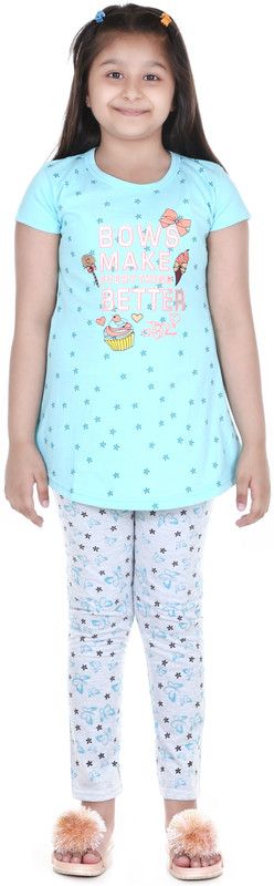 Baby Girls Printed Hosiery Kids Nightwear  (Blue Pack of 1)