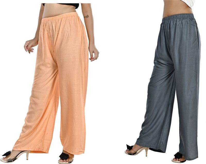 Pack of 2 Women Relaxed Beige, Grey Viscose Rayon Trousers