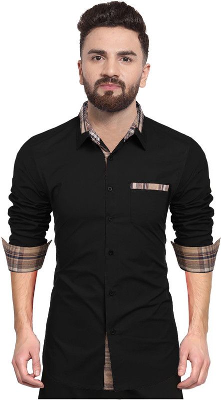 Men Regular Fit Self Design, Solid Slim Collar Casual Shirt