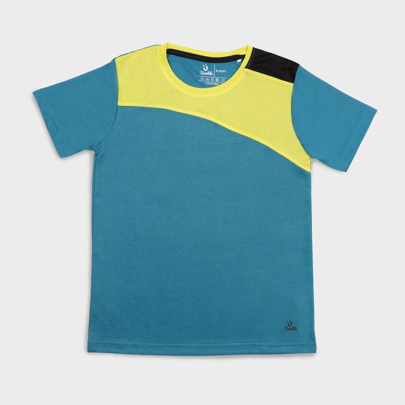 Teal Color Block Tshirt Boys Printed Polyester T Shirt  (Multicolor, Pack of 1)