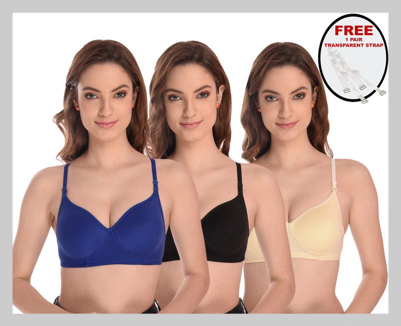 Women Full Coverage Lightly Padded Bra  (Blue, Red, Beige)