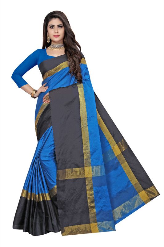 Solid/Plain Daily Wear Pure Silk Saree  (Blue)