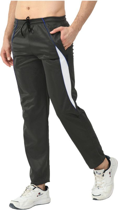 Men Colorblock Silver Track Pants