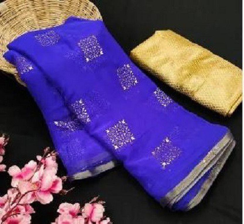 Self Design Tant Chiffon Saree  (Dark Blue)