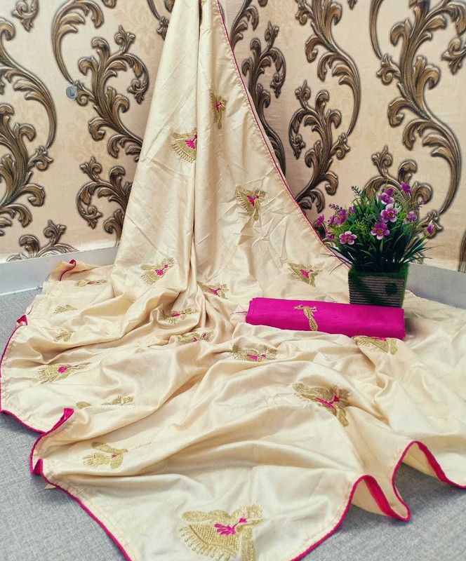 Fashion Silk Blend Saree  (Beige)