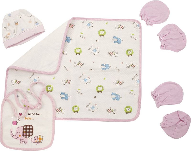 Baby Boys & Baby Girls Casual Bib Cap, Mitten, Socks  (Pink)