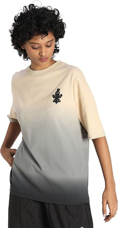 x PRONOUNCE Graphic Tee Women Graphic Print Round Neck Cotton Blend Beige T-Shirt