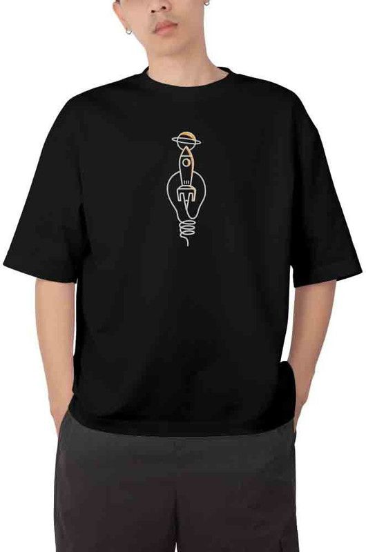 Men Graphic Print Round Neck Cotton Blend White, Black T-Shirt