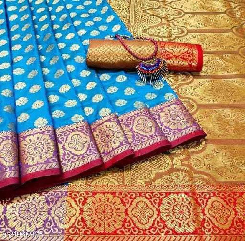 Embellished Banarasi Art Silk Saree  (Blue)