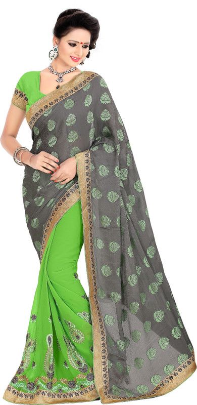 Embroidered Bollywood Handloom Georgette, Cotton Blend Saree  (Light Green)