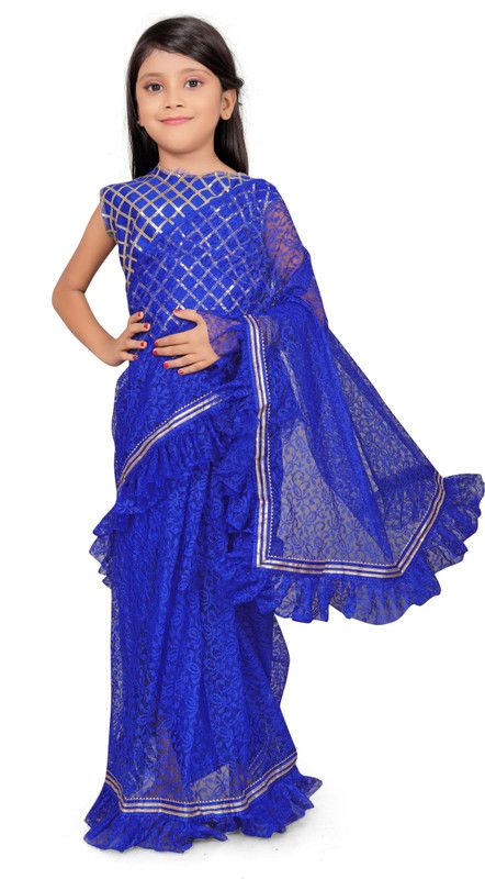 Self Design Bollywood Brasso Saree  (Blue)