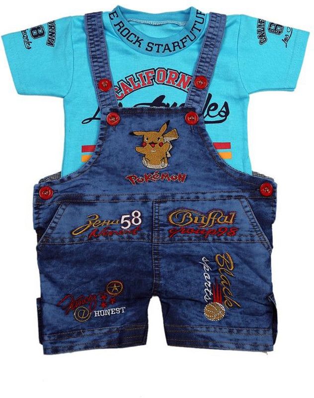 Dungaree For Boys & Girls Embroidered Denim  (Yellow, Pack of 1)