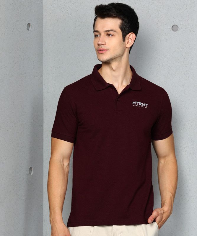 Solid Men Polo Neck Cotton Blend Maroon T-Shirt