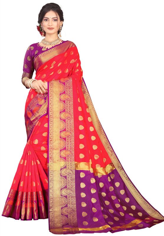 Banarasi Jacquard, Art Silk Saree  (Pink)