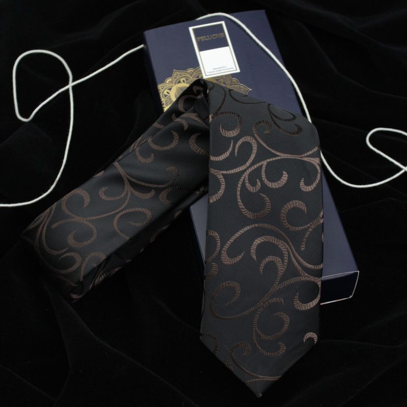 PELUCHE Ritzy Black & Brown Colored Microfiber Neck | Genuine Branded Product Embroidered Men Tie