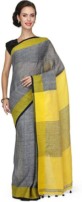 Striped Bhagalpuri Viscose Rayon, Cotton Linen Saree  (Multicolor)