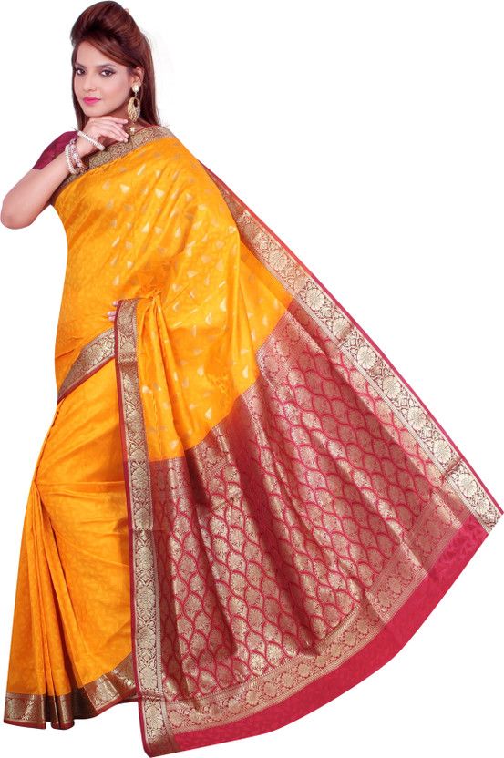 Solid/Plain Bollywood Art Silk Saree  (Yellow)