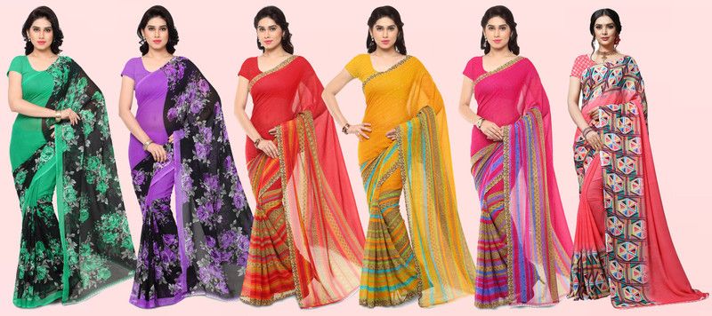 Floral Print Daily Wear Georgette Saree  (Pack of 6, Multicolor)