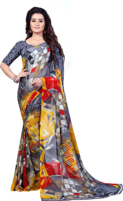 Ombre, Striped, Geometric Print, Checkered Daily Wear Georgette Saree  (Multicolor)