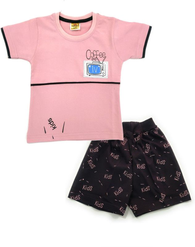 Baby Boys Casual T-shirt Pant  (Pink)