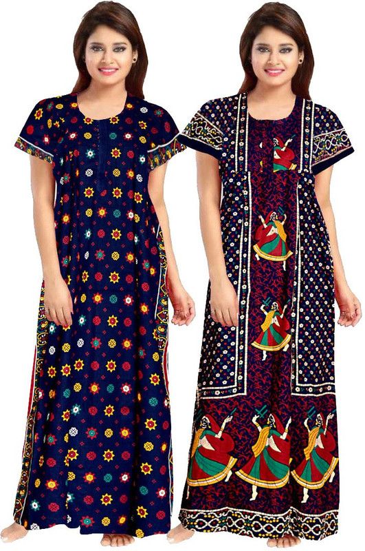 Pack of 2 Women Nighty Set  (Blue, Multicolor)