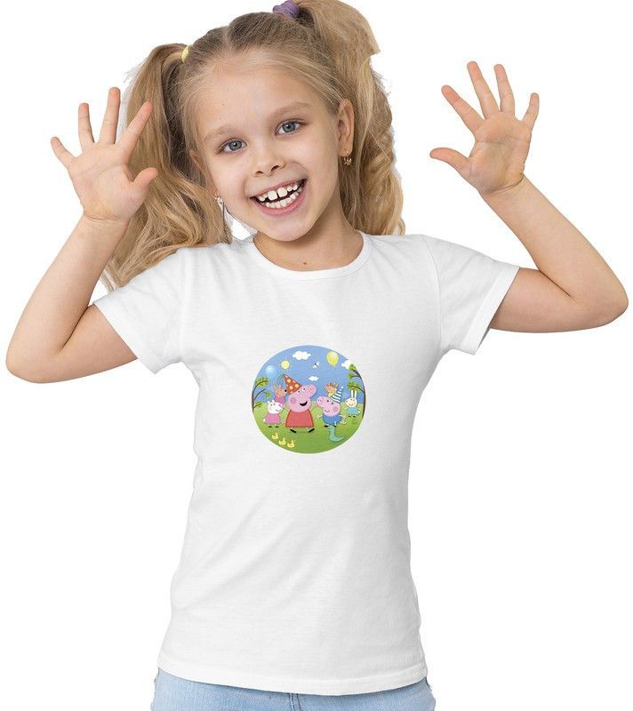 Girls Cartoon/Superhero Pure Cotton T Shirt  (White, Pack of 1)