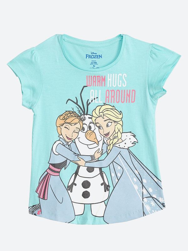 FROZEN Girls Graphic Print Pure Cotton T Shirt  (Green, Pack of 1)