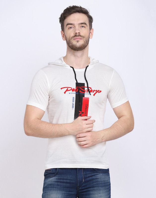 Printed Men Hooded Neck Half Sleeve T-Shirt Men Printed Hooded Neck Pure Cotton Black T-Shirt