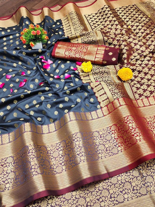 Woven Kanjivaram Pure Silk Saree  (Grey)